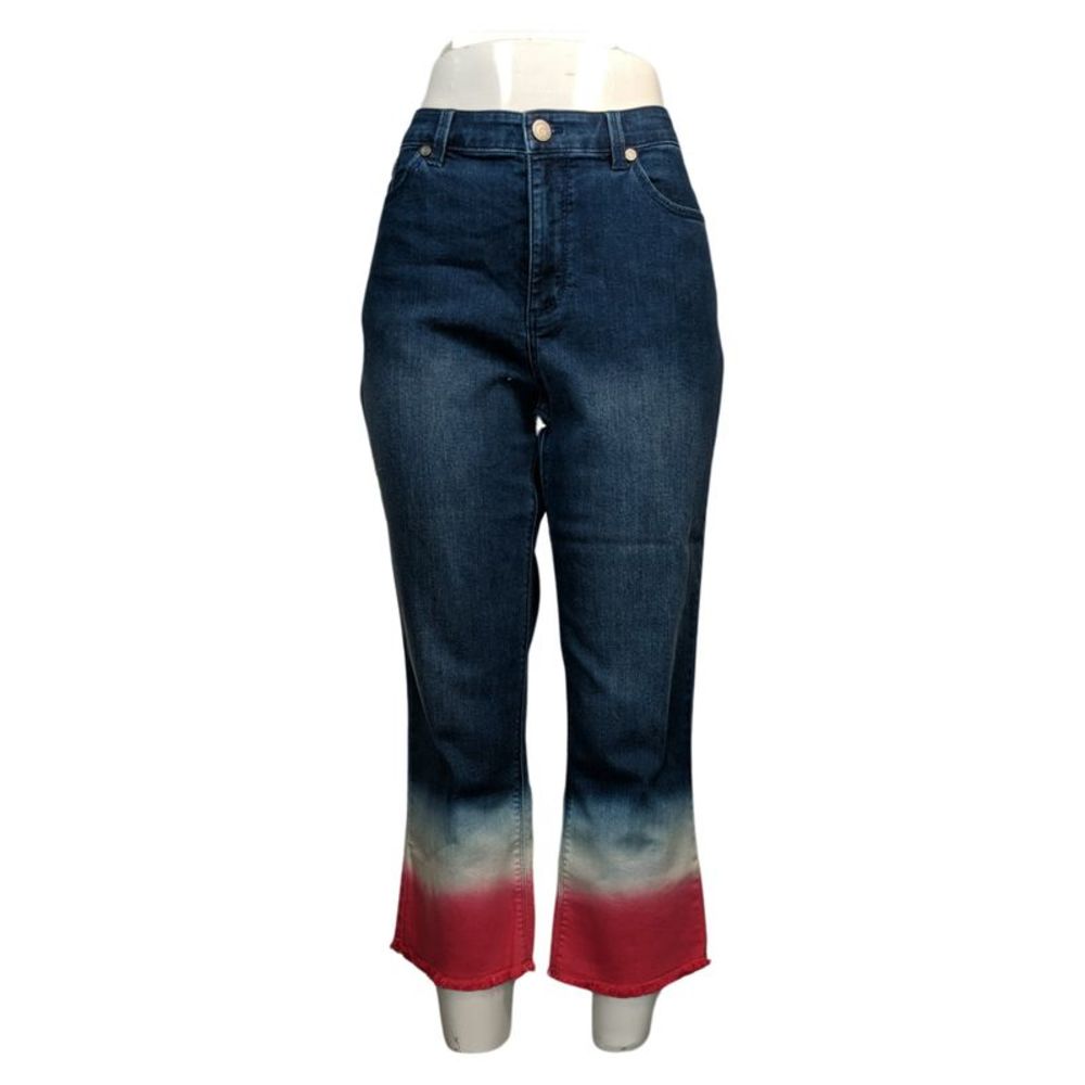 Susan Graver Stretch Denim Jean with Dip Dye Detail Women's Plus Sz Jeans Blue
